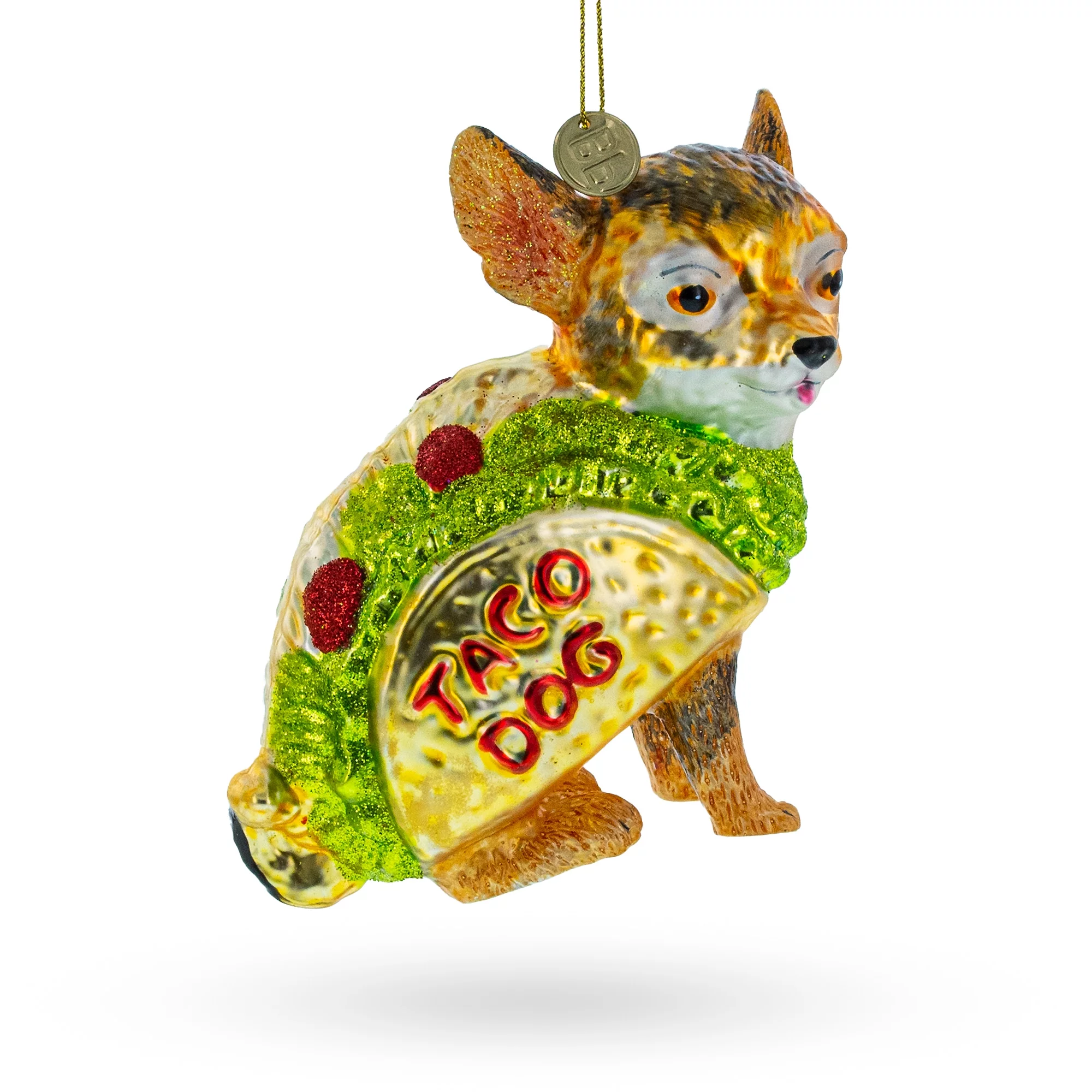 Fiesta Pup: Taco-Wearing Dog - Blown Glass Christmas Ornament