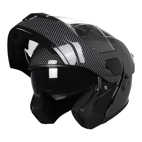 SPARK DOT Approved Modular Flip-Up Dual Visor Motorcycle Full Face Helmet for Adults Men & Women (Bright Black, Small)