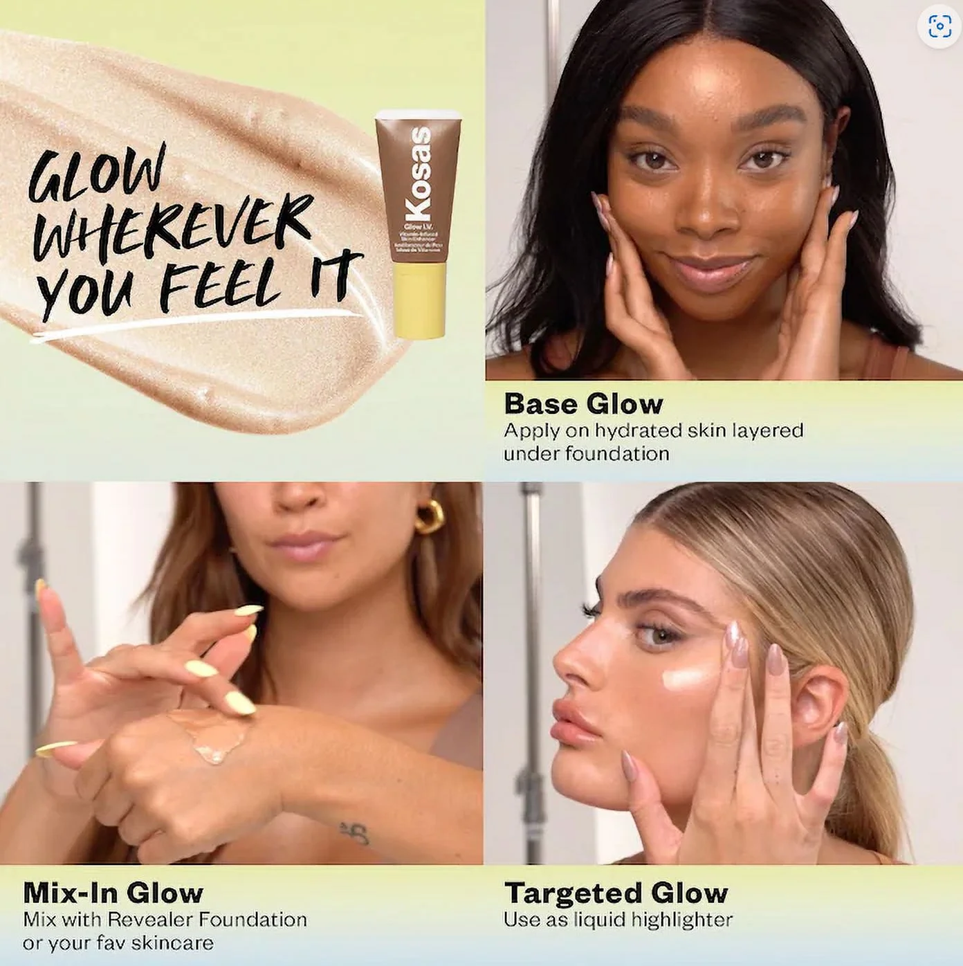 Kosas Glow I.V. Vitamin-Infused Skin Enhancer, Spark, Sheer Light Champagne