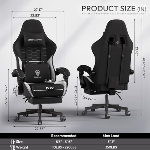 Dowinx Gaming Chair Fabric with Pocket Spring Cushion, Massage Game Chair Cloth with Headrest, Ergonomic Computer Chair with Footrest 290LBS, Black Green