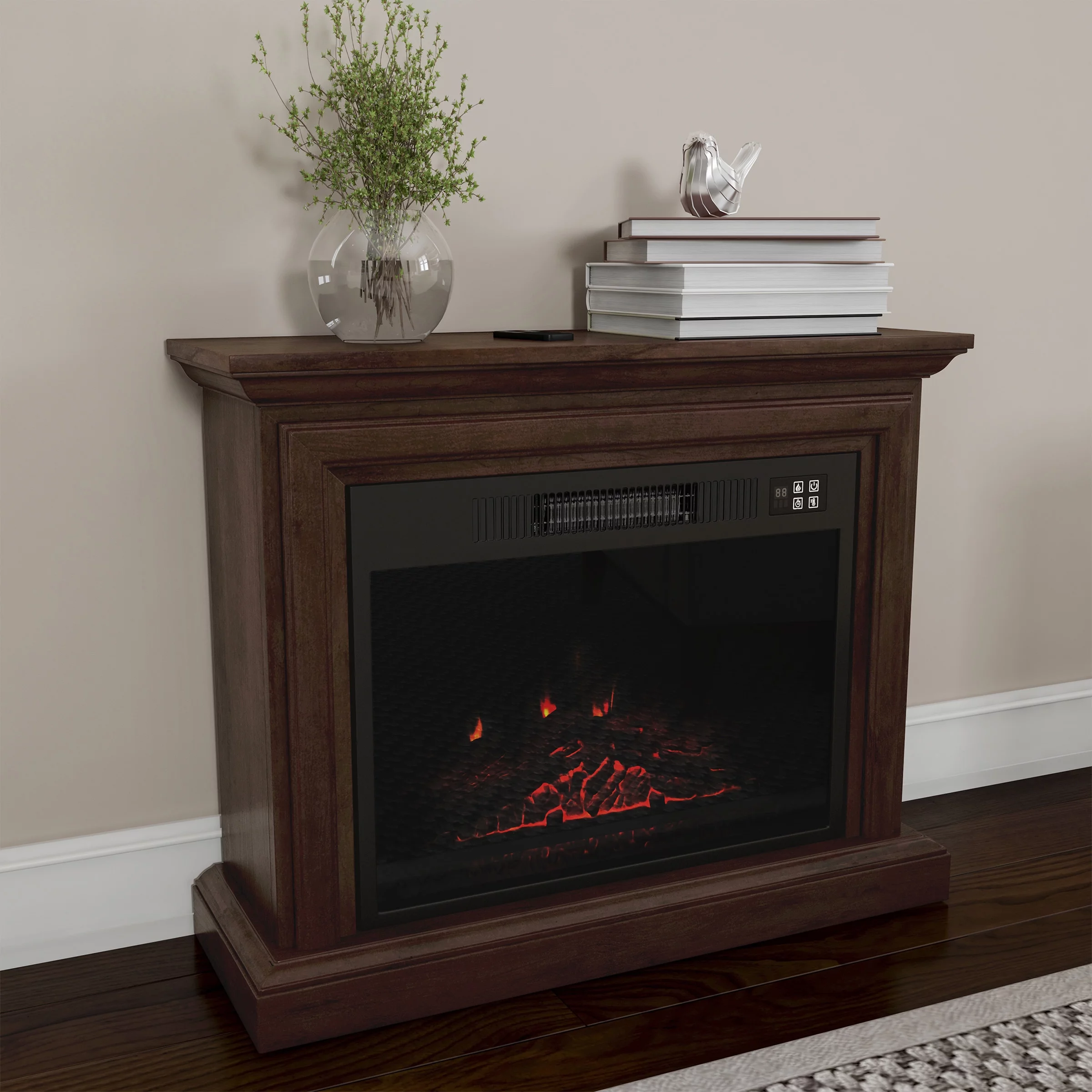 Northwest Mobile Electric Fireplace with Mantel and Remote Control (Brown)