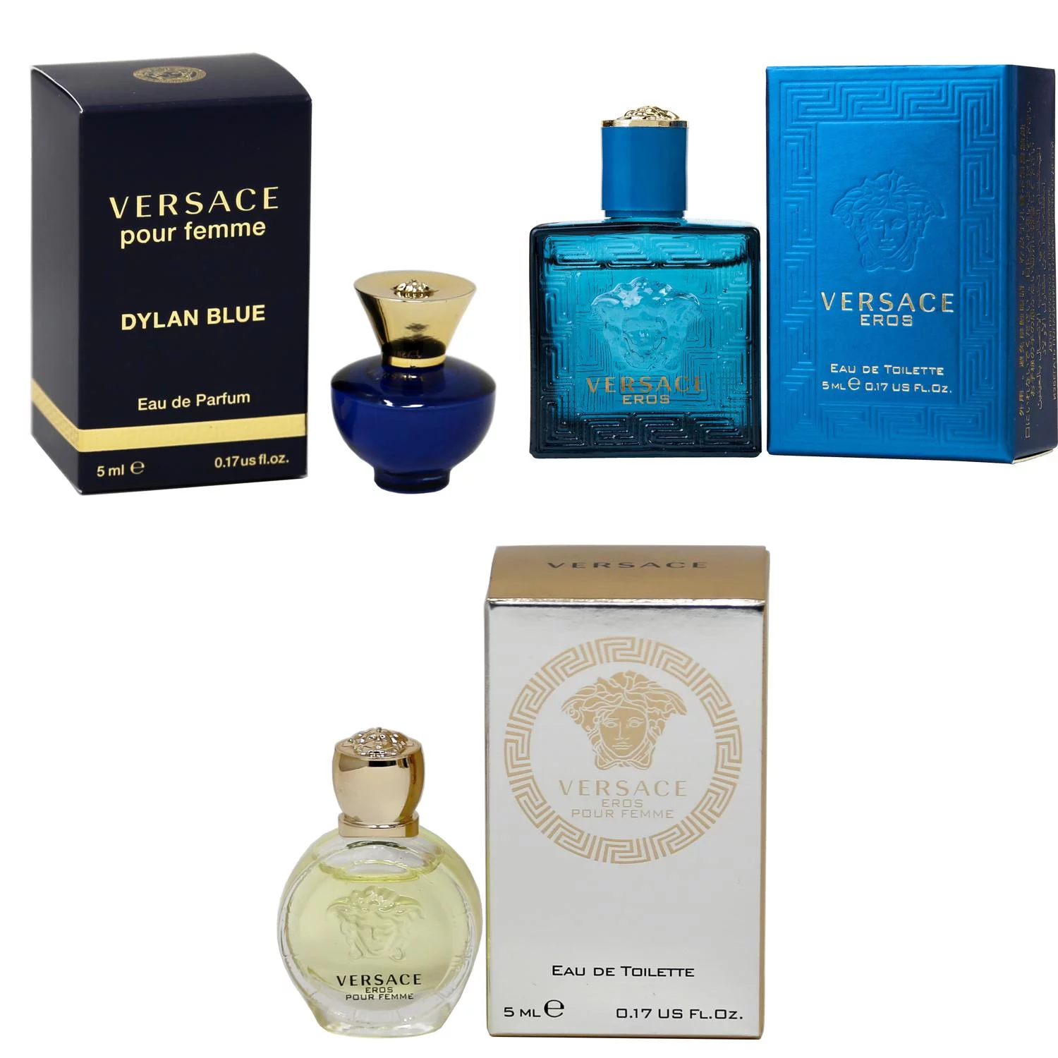 Versace Dylan Blue Femme EDP, Eros Men EDT, Eros Women EDT - 5ml 3PK Kit