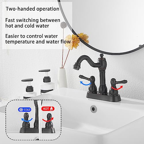 GGStudy 360° Swivel Antique Brass Bathroom Vessel Sink Faucet Single Handle One Hole Matching with Pop Up Drain