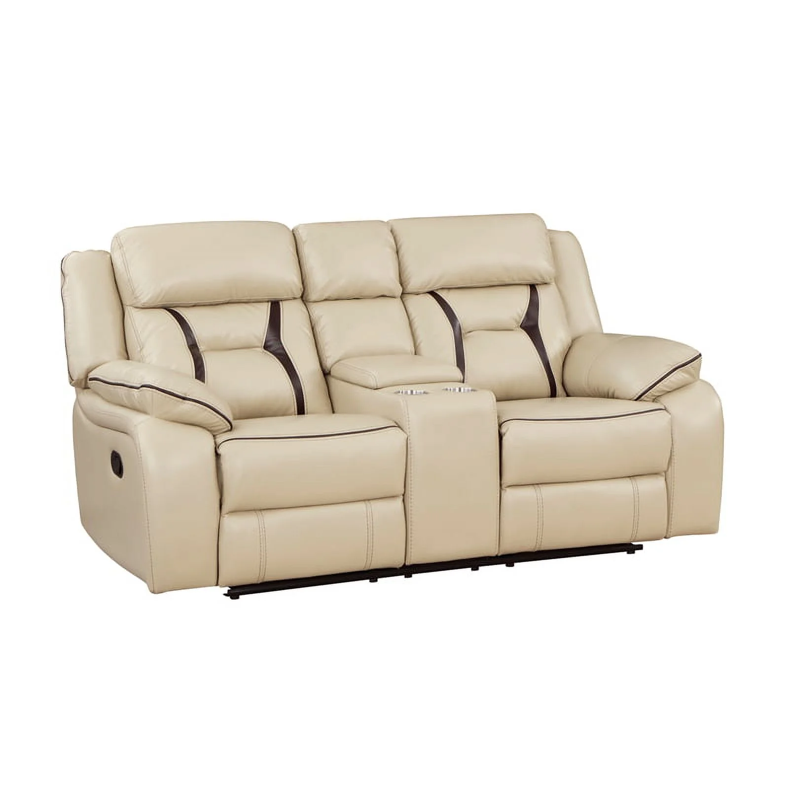 Lexicon Amite Faux Leather Upholstered Double Reclining Loveseat in Beige