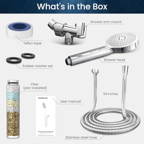 High Pressure Shower Head with Handheld, 8-mode Shower Heads, Anti-clog Nozzles, Built-in Power Wash to Clear Tub, Tile & Pets, with Extra Long Stainless Steel Hose and Adjustable Bracket