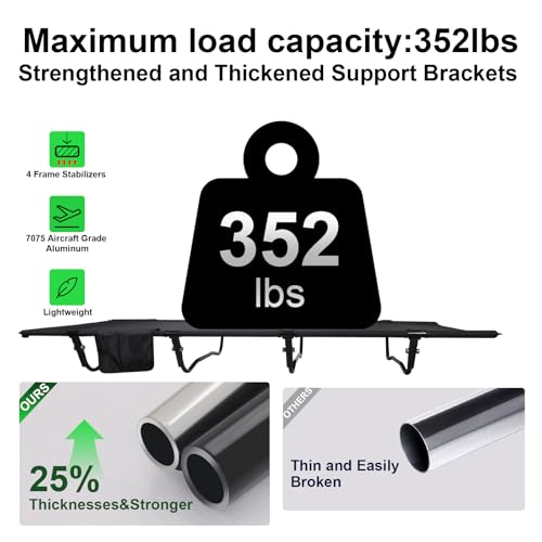 Ultralight Camping Cot, Camping Cots for Adults, Supports 352lbs, Portable Folding Backpacking Cot for Camping, Outdoor Travel, Hiking, Home, Mountaineering, Black