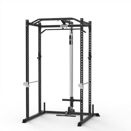 Iron Crush i200 Power Rack – Multi-Function Squat Rack with Solid Safety Bars and J-Hooks – Optional LAT Pulldown, Landmine Attachments - Home Gym Power Cage Bench Rack (LAT Pull-Down Only)