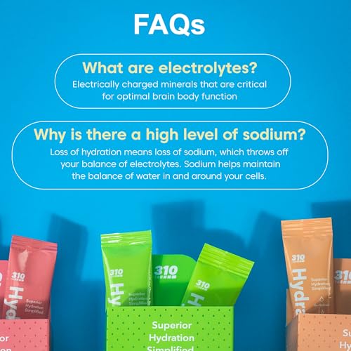 310 Hydrate Lemon Lime Electrolytes Powder Packets - No Sugar Hydration Packets with Key Vitamins & Minerals - Keto Friendly - Tasty Sugar Free Electrolyte Drink - 30 Single Servings
