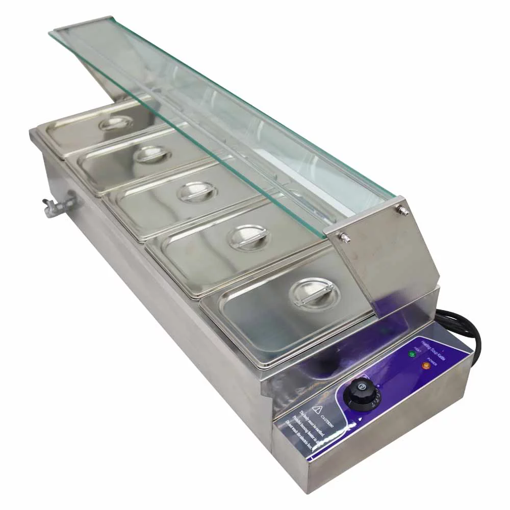 TECHTONGDA Electric Commercial Bain-marie Buffet Food Warmer Steam Table with Glass Guard 5-Pan 6