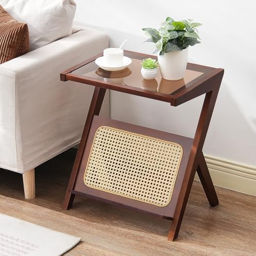 VEVOR Rattan Coffee Table, Rectangle Woven With Rubber Wood Top, 47-Inch Modern Boho Storage Table With Natural Legs, for Living Room, Bedroom & Small Spaces