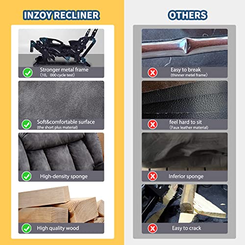 INZOY Massage Swivel Rocker Recliner with Heat and Vibration, Manual Rocking Recliner Chair with Vibrating Massage, Comfy Padded Overstuffed Soft Fabric Heated Recliner, Brown