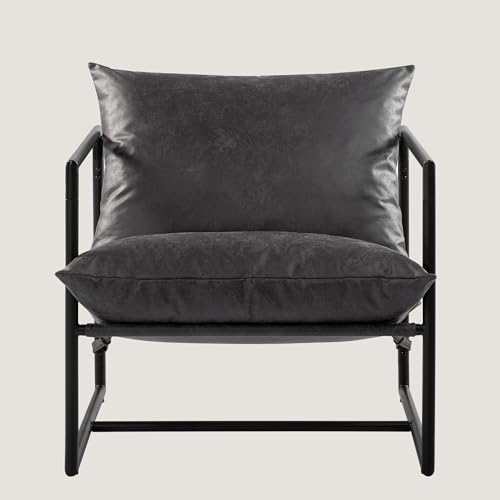 ZINUS Aidan Sling Accent Chair, Metal Framed Armchair with Shredded Foam Cushioning, Black