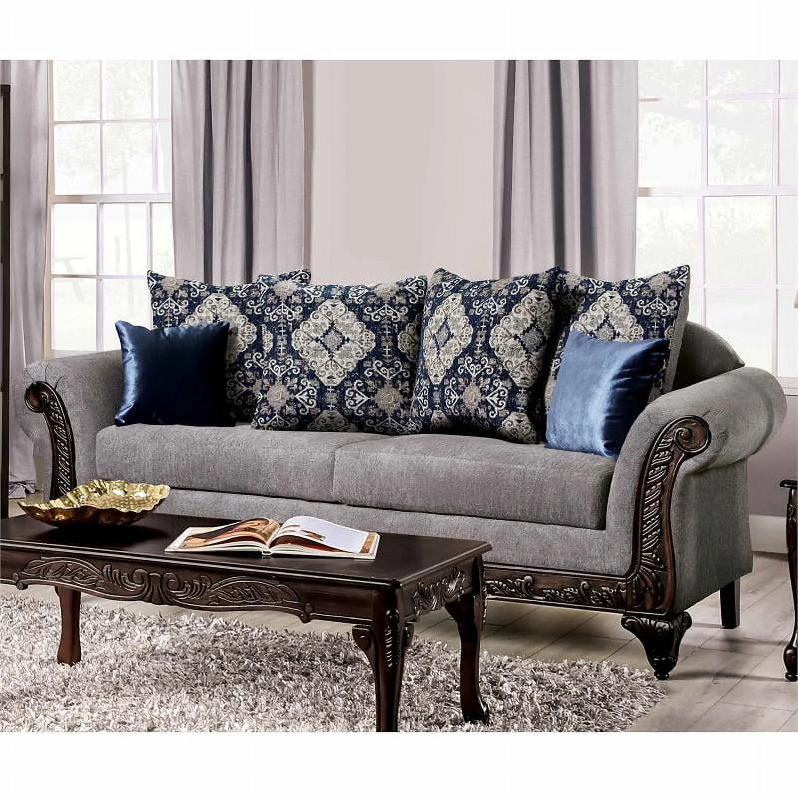 Furniture of America Lantz Traditional Chenille 2-Piece Sofa Set in Gray