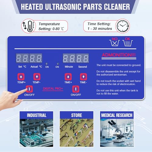 Heated Ultrasonic Parts Cleaner 3L Industrial Ultrasonic Carburetor Cleaner Machine with Digital Timer, Ultrasonic Parts Cleaner Automotive for Coin Dental Watch Cleaning, 110V