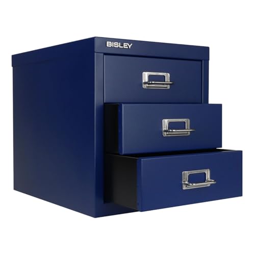 Bisley 10-Drawer Steel MultiDrawer Cabinet - Black, Chrome Pull Handles with Label Holders, Powder-Coated Steel, Removable Drawers, Fits Under Most Desks, Labels Included