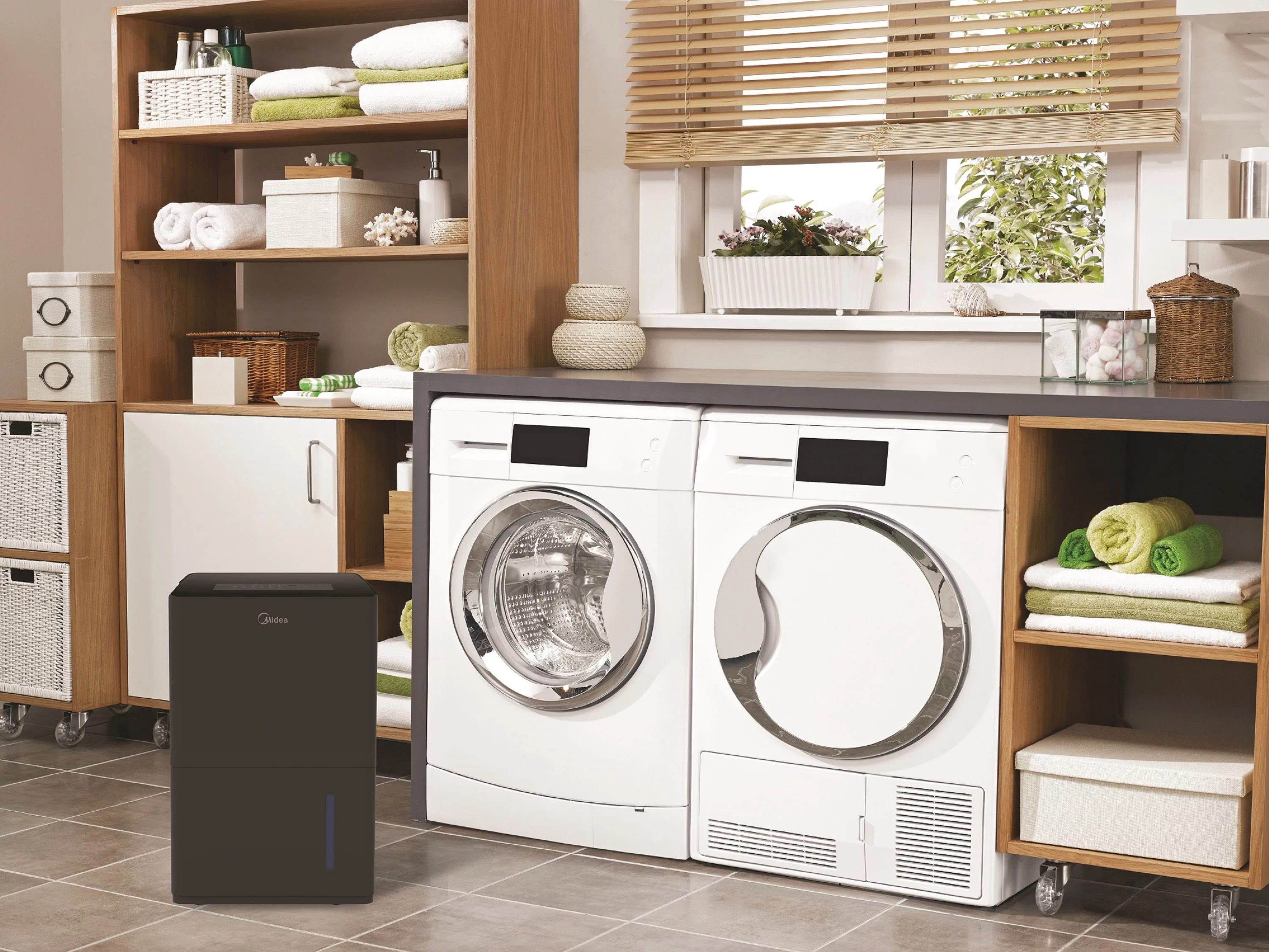 Midea 50-Pint Smart Dehumidifier with Pump - Wet Rooms, Energy Star, Black, MAD50PS1WBL