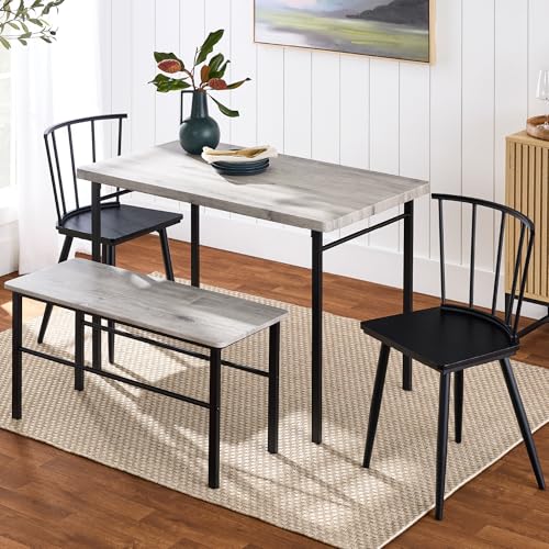 Best Choice Products 4-Piece Farmhouse Dining Table Set w/ 2 Black Spindle Chairs, Dining Bench, Kitchen Table, Windsor Chairs - Dark Brown