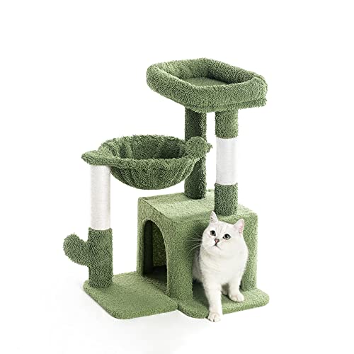 Pesofer Cat Tree, Small Cat Tower with Sisal Scratching Post and Hammock Light Gray