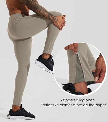 Willit Men's Fleece Running Leggings Cold Weather Gear Winter Cycling Tights Pants Water Resistant Zipper Pockets