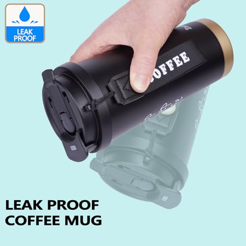 Insulated Coffee Mug with Ceramic Coating, 18 oz Ceramic Lined Travel Coffee Mug with Leakproof Lid, Double Wall Stainless Steel Hot ＆ Cold Drinking Cup for Office Camping Travel, White