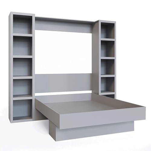 Oakland Living Easy-Lift Queen Murphy Wall Bed in Brown Wood Grain with Two Bookshelves