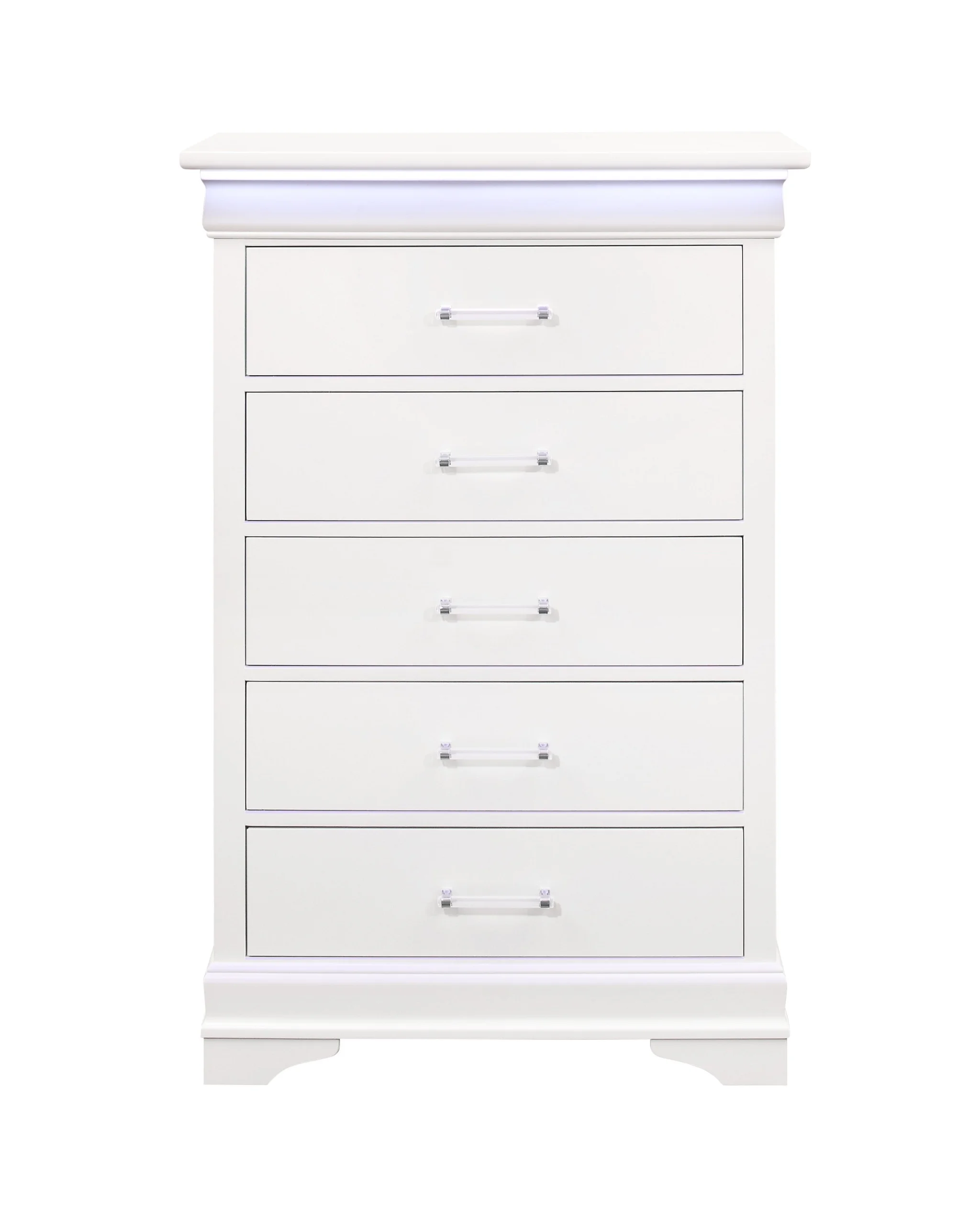 HomeRoots 482388 48.94 x 16.22 x 16.22 in. White Solid Wood Five Drawers Chest with LED Lighting