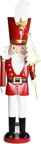 Owlgift 37-Inch Large Giant Hand-Painted Red Christmas Metal Nutcracker Soldier Ornament on Stand Hold Christmas Tree Decoration Indoor Outdoor Decor, 3 Feet, Soldier, Red & White