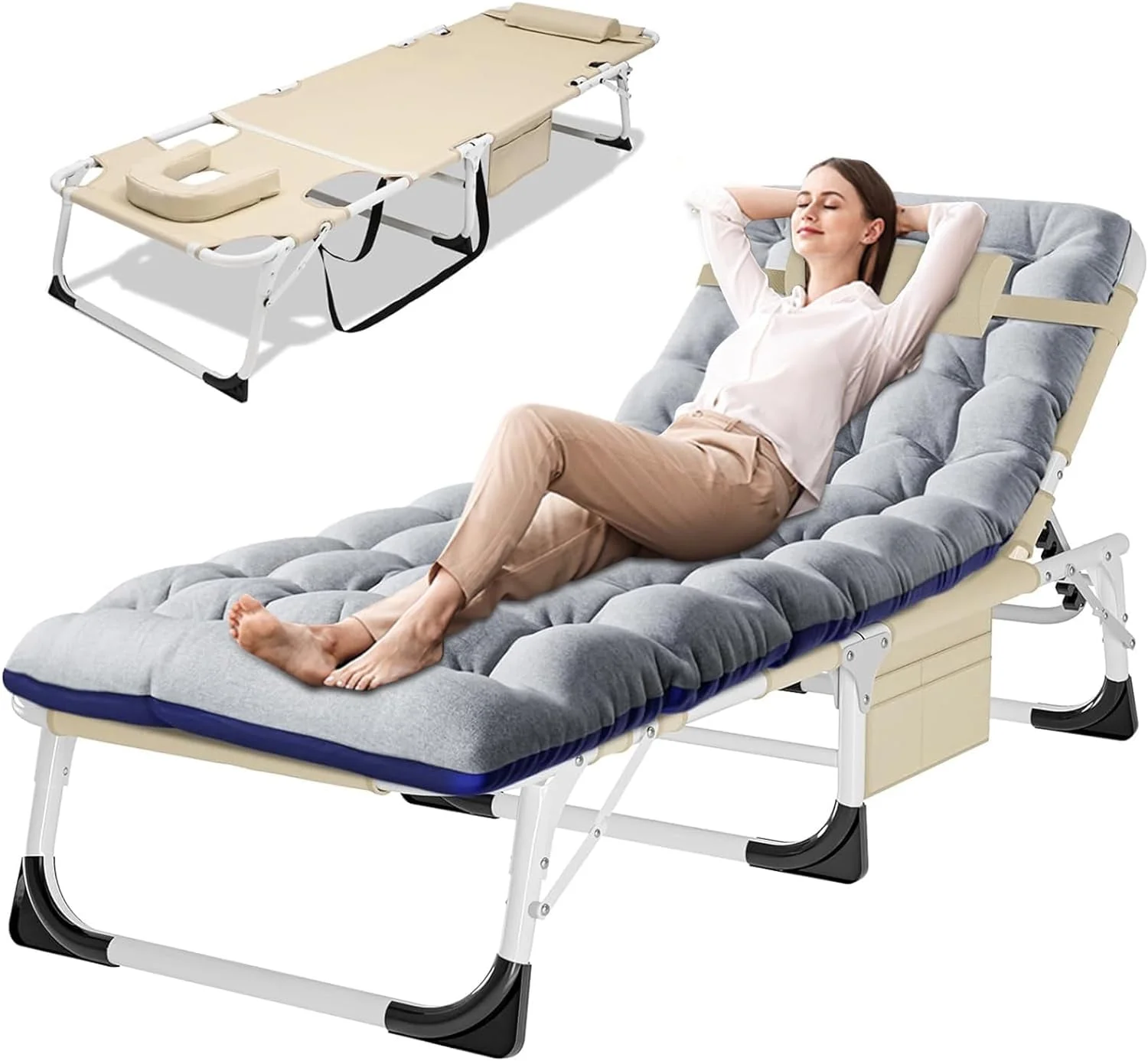 ABORON Heavy Duty Tanning Chair with Face & Arm Holes Adjustable 5-Position Folding Chaise Lounge Chairs,Face Down Tanning Beach Chaise Lounge Chair for Outside Reading Patio Beach Poolside