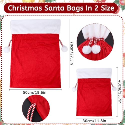 DIYDEC 2pcs Christmas Velvet Santa Bags with Drawstring Christmas Red Santa Gift Bags Large Gift Sack for Xmas Present Party Supply Costume Holiday Wrapping