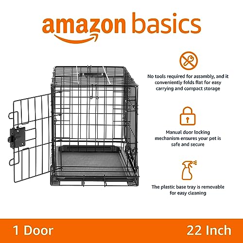 Amazon Basics Durable, Foldable Metal Wire Dog Crate with Tray, Single Door, 48 x 30 x 32.5 in, Black