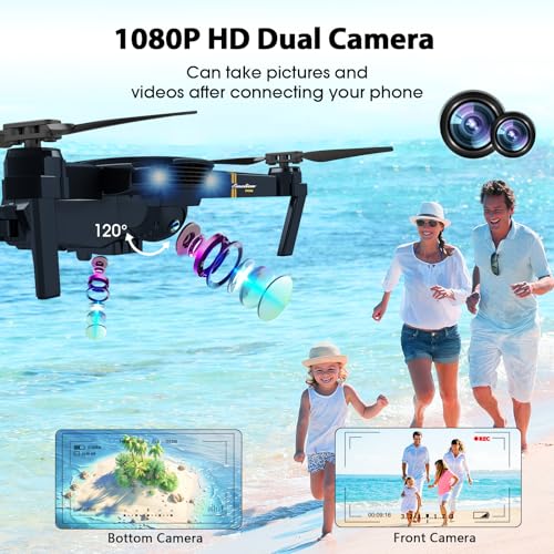 Drones with Camera for Adults Kids, Foldable RC Quadcopter, Helicopter Toys, 1080P FPV Video Drone for Beginners, 2 Batteries, Carrying Case, One Key Start, Altitude Hold,Headless Mode,3D Flips