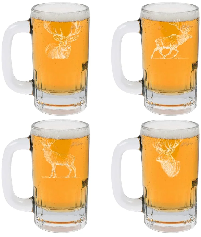 12oz Beer Mug Stein Glass Set of 4 Gift Elk Collection