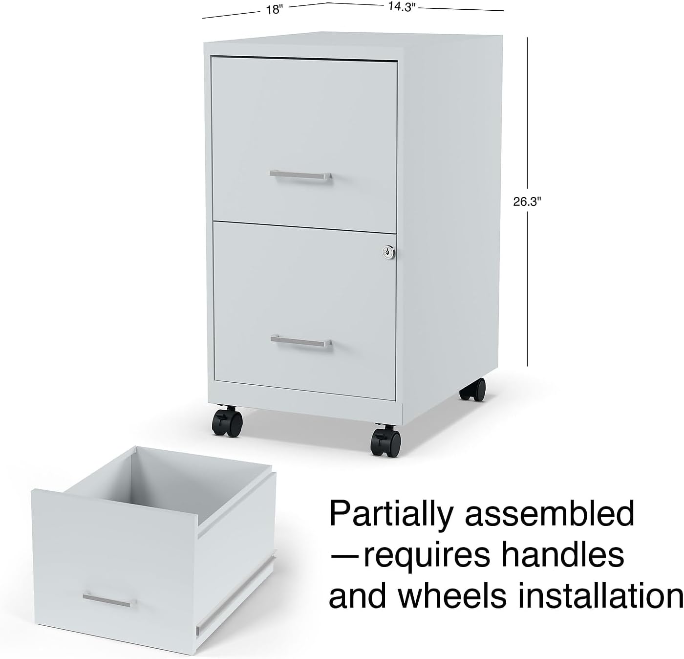 Staples 2-Drawer Light Duty Vertical File Cabinet, Locking, Letter, Gray, 18-inch (24363)