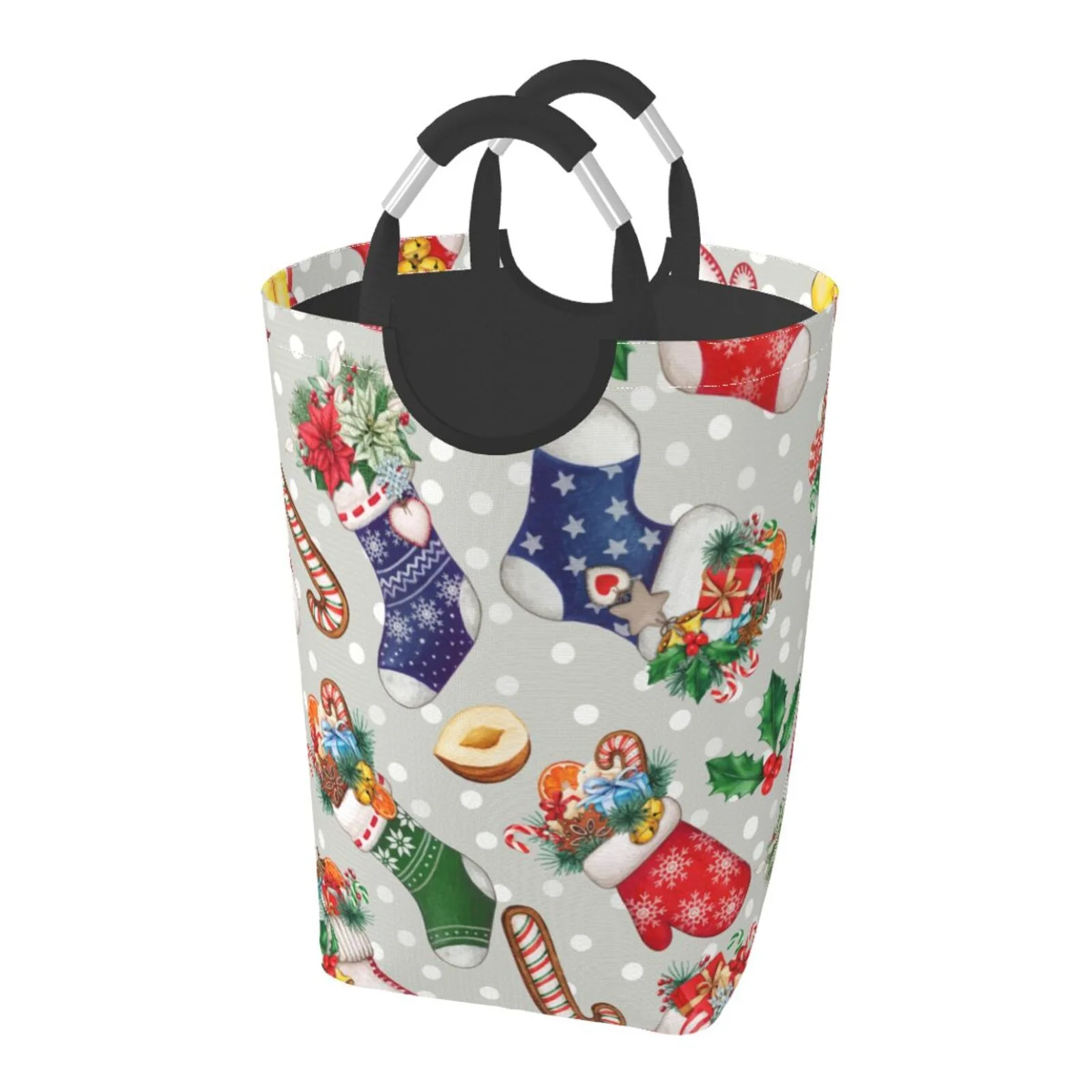 XMXT Collapsible Laundry Basket Hamper, Cartoon Christmas Stocking Large Laundry Bag Clothes Hamper with Aluminum Handle, 50L