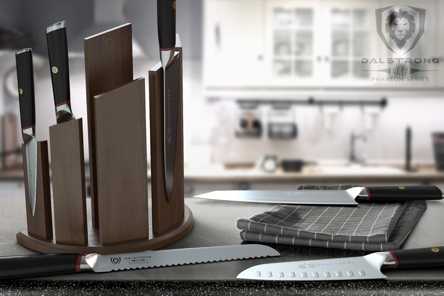 DALSTRONG Knife Block Set - 6-Piece w/Magnetic Knife Stand - Phantom Series - Japanese High-Carbon - AUS8 Steel - Pakkawood Handle