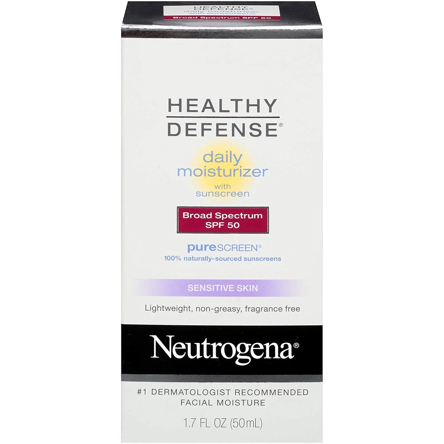 Neutrogena Healthy Defense Daily Moisturizer For Sensitive Skin With Spf 50, Mineral Sunscreen With Zinc Dioxide & Titanium Dioxide, Oil-Free & Fragrance-Free, 1.7 Fl. Oz (Pack Of 2)