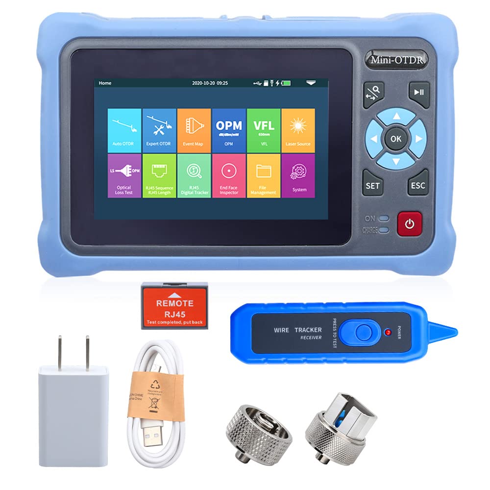 OTDR Optical Fiber Tester 1310/1550nm with 4.3 inch Touch Screen Test Range 5m-100Km OPM/OLS/RJ45/VFL and Other Multi-Function Network Tester FC/UPC Connector��with OTDR/FC, SC Conversion Head��