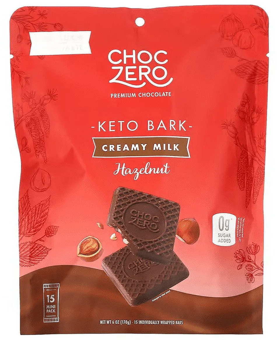 ChocZero, Keto Bark, Creamy Milk, Hazelnut, Mini Packs, 6 oz (170 g) 15 each Pack of 3