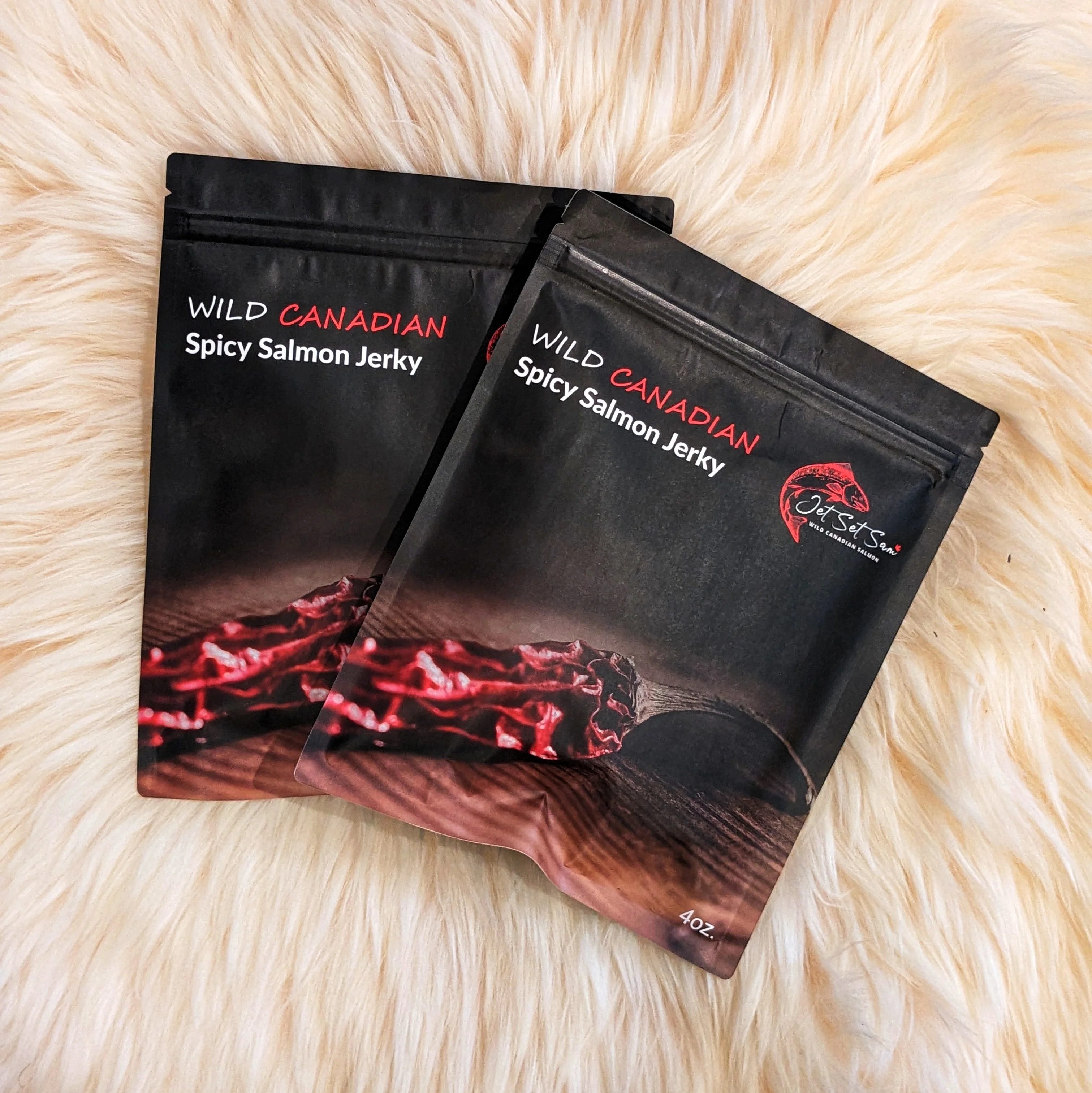 Wild Caught Canadian Smoked Salmon Jerky 4 oz x 2 All Natural High in Protein and Omega 3 Spicy Flavor