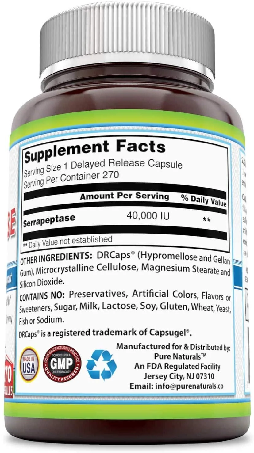 Pure Naturals Serrapeptase 40000 IU 270 Capsules