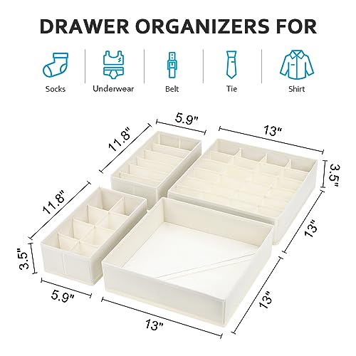 Drawer Organizers for Clothing, Sock Organizer for Dresser Drawer Organizer, Foldable Underwear Organizer for Drawer, Panty Clothing Closet Organizers, Black, Set of 4