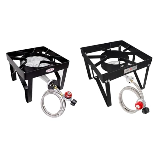 GasOne 200K BTU Propane Burner – Heavy-Duty Propane Stove – Outdoor Burner with Adjustable 0-20Psi Regulator and Steel Braided Hose – Ideal for Home Brewing, Turkey Fry