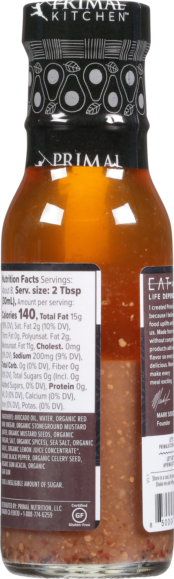 Primal Kitchen Oil & Vinegar Vinagrette Dressing, made with Avocado Oil,8 oz Pack Of 6