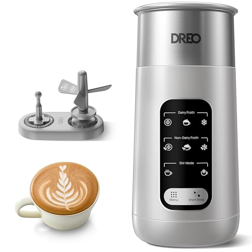 Dreo Milk Frother, 8-in-1 Electric Frother for Latte Art Coffee, 9oz/270ml Warm and Cold Foam Automatic Frothers for Dairy and Non-Dairy Milk, LED, Easy to Clean, BaristaMaker Air