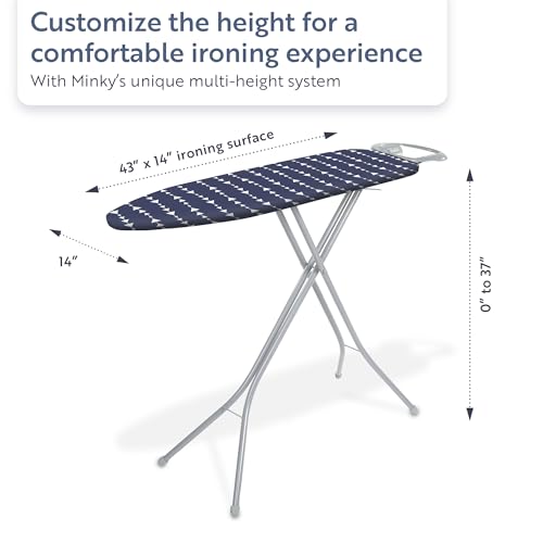 Minky Homecare Classic 4-Leg Ironing Board with Iron Rest - Freestanding Full Size Iron Board for Clothes Pressing with 43