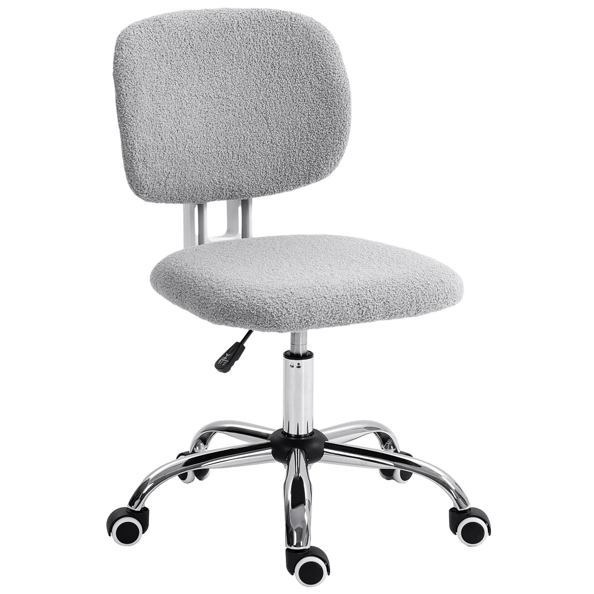 CoSoTower Cute Armless Office Chair, Teddy Fleece Fabric Computer Desk Chair, Vanity Task Chair with Adjustable Height, Swivel Wheels, Mid Back, Light Gray