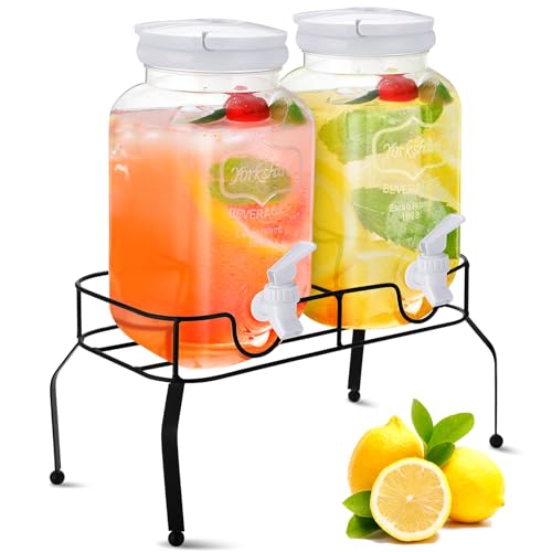 2 Pcs Plastic Drink Dispensers for Parties Halloween Beverage Dispenser with Stand and Spigot Juice Lemonade Jars with Lid for Countertop Party Bar Picnics Water Tea, 2 Gallons Total