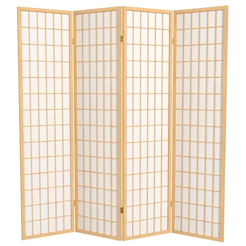 Red Lantern 6 ft. Tall Window Pane Shoji Screen-Natural-4 Panels Room Divider