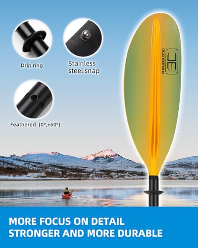 OCEANBROAD Kayak Paddle 86in/218cm, 90.5in/230cm, 95in/241cm Alloy Shaft Kayaking Boating Canoeing Oar with Paddle Leash
