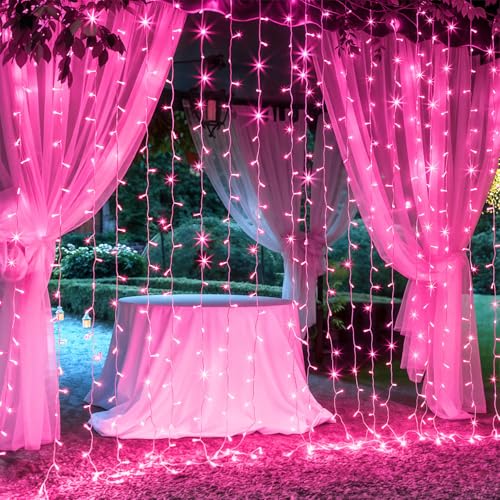 Brightown 300 LED Curtain String Lights, 9.8 FT Hanging Fairy Lights with Remote, 8 Modes, Waterproof Window Lights for Bedroom Backdrop Wedding Outdoor Party Christmas Decorations(Not Connectable)